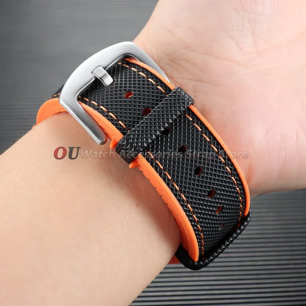 18mm 19mm 20mm 21mm 22mm 24mm Nylon-Segeltuch-Gummi-Hybrid-Uhrenarmbänder Ersatz-Uhrenarmband Silikon Wasserdichte Herrenarmbänder – Detail 7