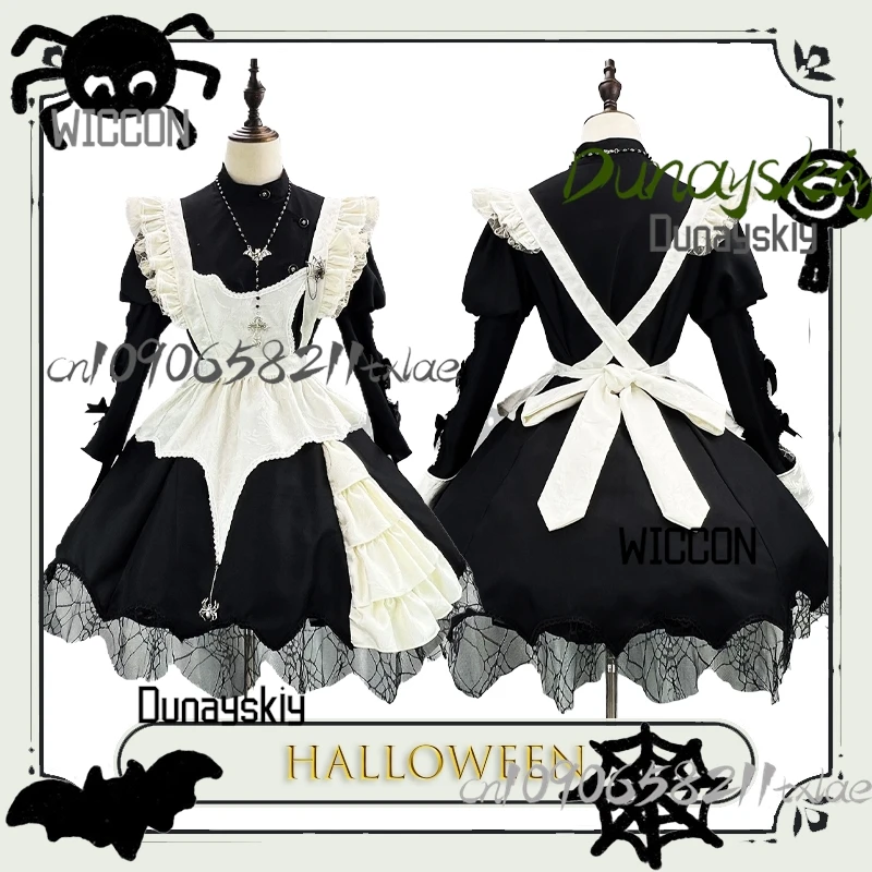 

Готическая Лолита, темная тема, Хэллоуин, косплей, платье горничной с пышными рукавами, костюм персонажа аниме в японском стиле, вечерние на Хэллоуин