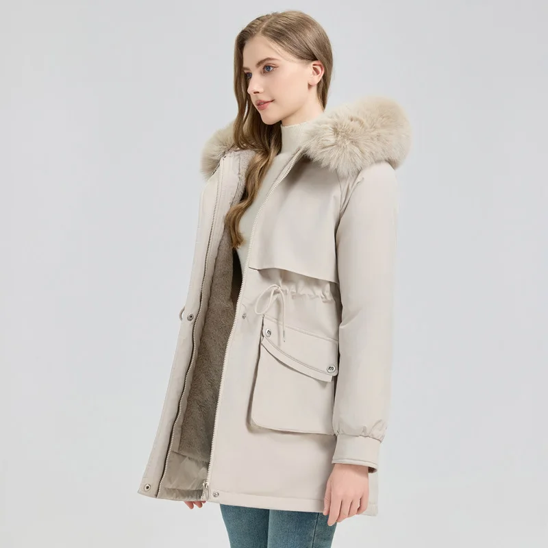 Winter Jacket 2026 New Women Parka Clothes Long Coat Wool Liner Hooded Jacket Fur Collar Thick Warm Snow Wear Padded Parka