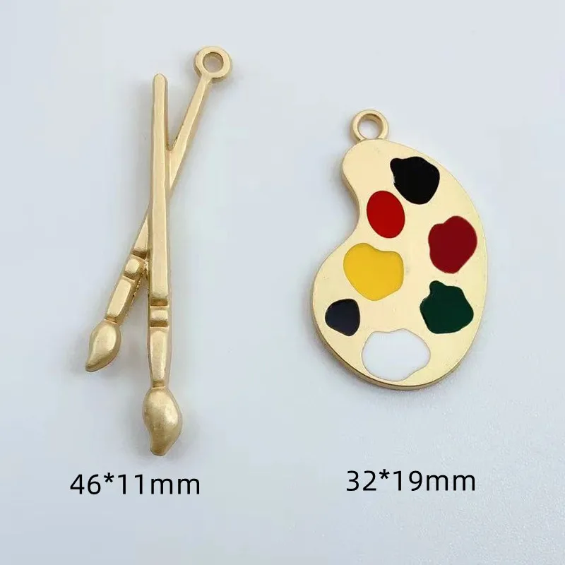 10pcs Enamel Charms Paintbrush Paint Pallet for Jewelry Making Earring Pendant Bracelet Necklace Accessories Diy Craft Supplies