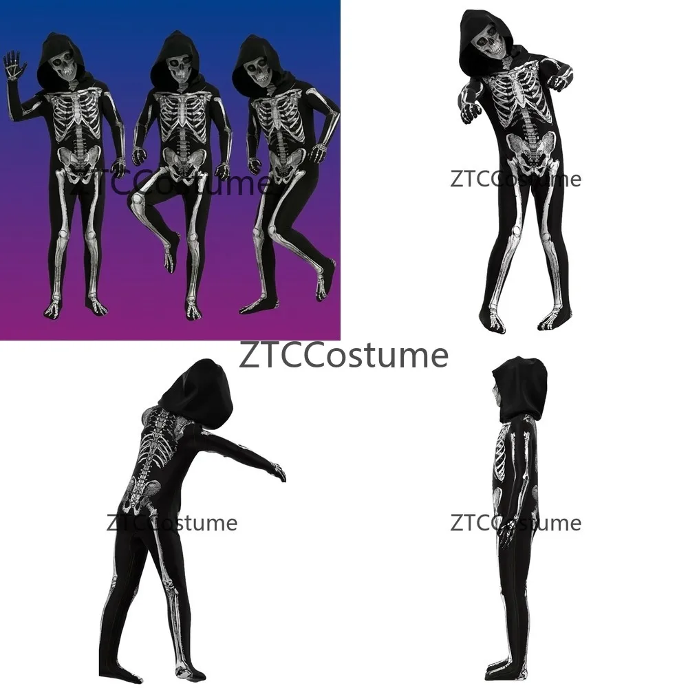 

Scary Halloween Skeleton Jumpsuit Grim Reaper Ghost Cosplay Costume for Kids Adults Horror Outfit
