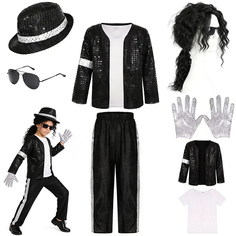 Michael Jackson Kids Clothes Halloween Cosplay Birthday Party Dance Performance Children's Costume Pop Star Boys Girls Outfits image 3