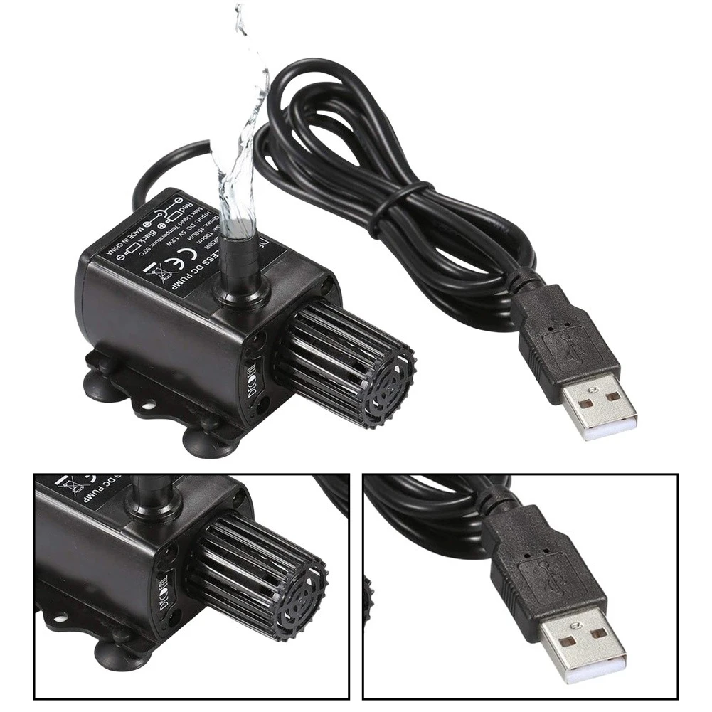 5V USB Brushless Submersible Pump With Rubber Suction Cups & Detachable Filter, IP68 Waterproof For Fountain Fish Tank