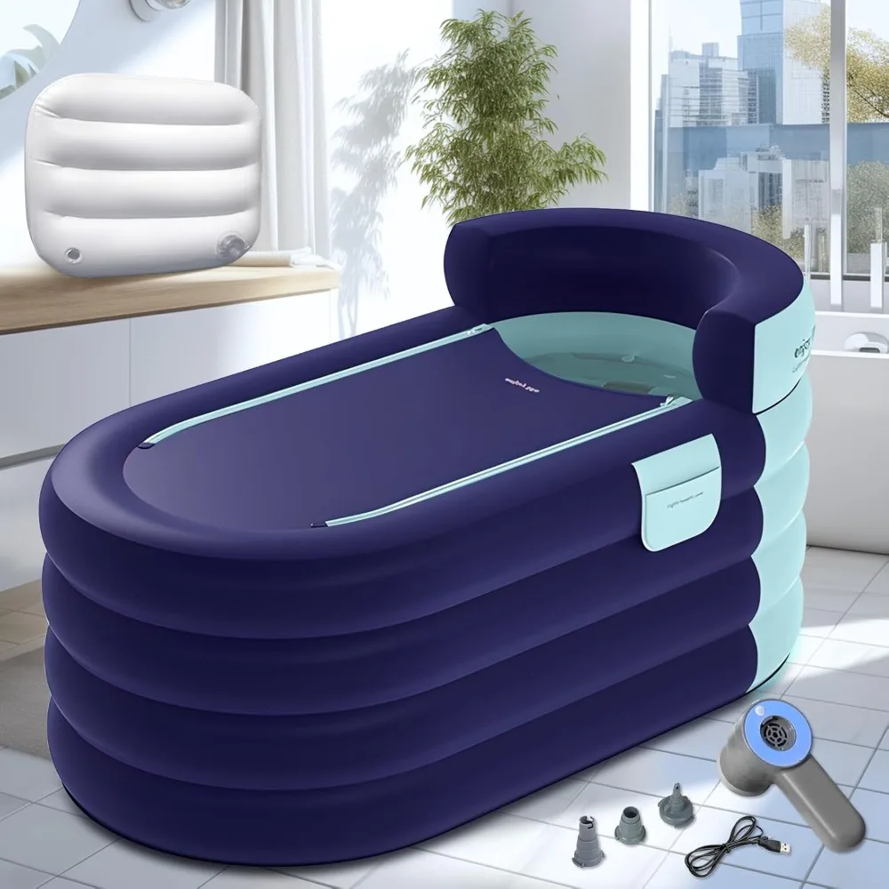 

Inflatable Bathtub Adult 63'' Portable Blow Up Bath Tubs with Cordless Air Pump, Ideal for Hot Ice Bath, Quick Drain Design with