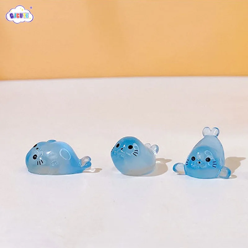 

10pcs Marine Animal Glowing Seal Miniature Statue DIY Decoration Colorful Luminous Mini Seal Micro Landscape Figure Ornament