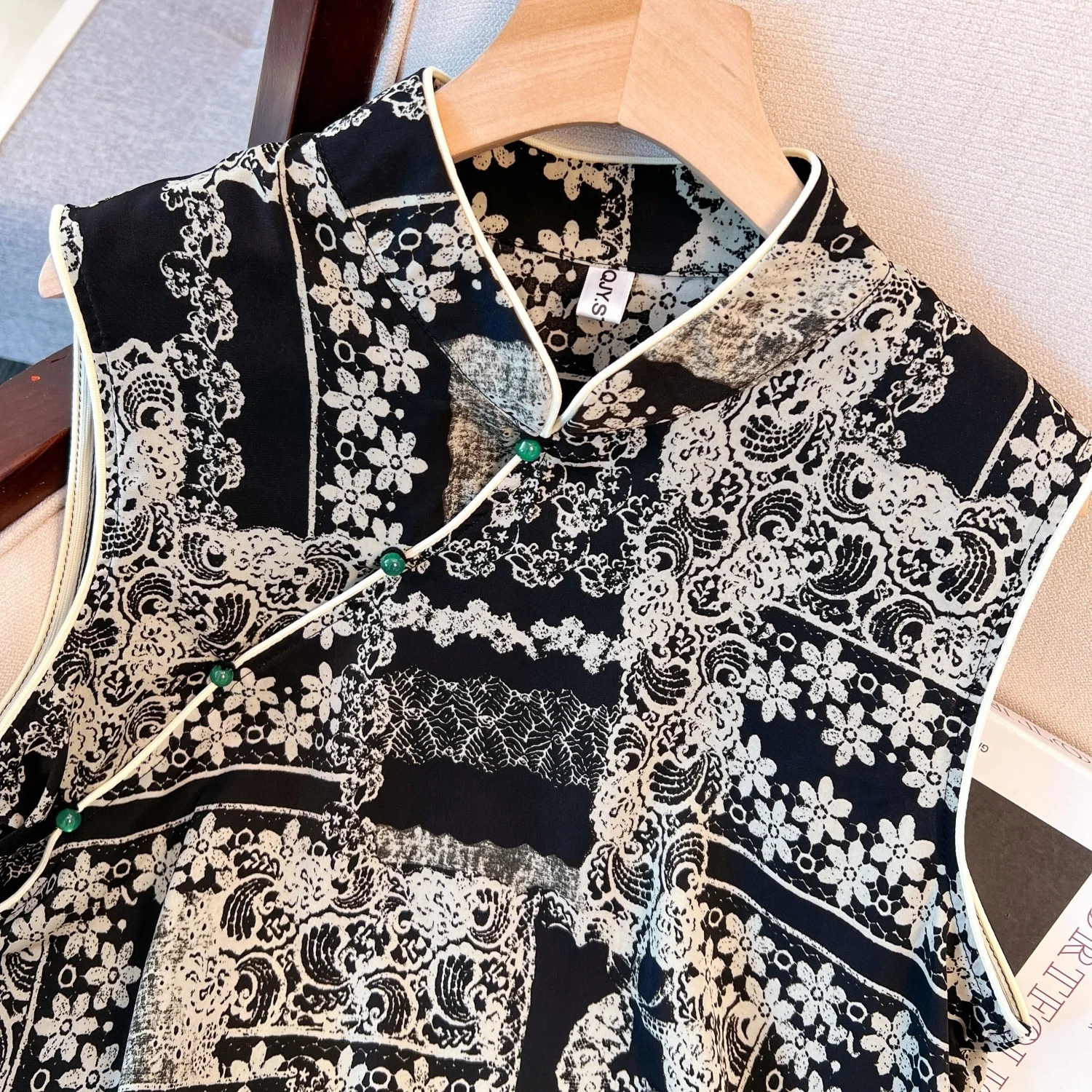 

Новые летние женские свободные длинные с принтом Svel irt, корейские европейские винтажные пуговицы, этнический воротник-стойка с ветром, ort Sl...