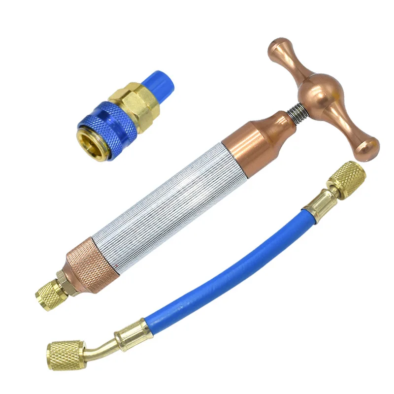 

Комплект для обслуживания автомобильного переменного тока — инструмент для неразборки фторидов, хладагент, флуоресцентный агент и шприц с охлаждаемым маслом