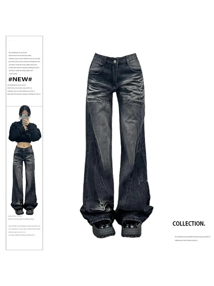 

Women Black Gothic Baggy Jeans Vintage Y2k 90s Aesthetic Oversize Denim Trousers Harajuku Cowboy Pants Emo 2000s Trashy Clothes