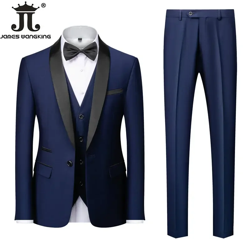 M-6XL Jacket Vest Pants Solid Color Men\'s Formal Business Office Suit Groom Wedding Dress Party Blazer Waistcoat Trousers Tuxedo