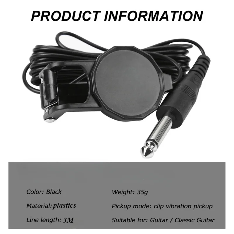 Captador piezo universal com clipe, transdutor de entrada de áudio 3M para guitarra acústica, violino, ukulele, banjo, acessórios de guitarra