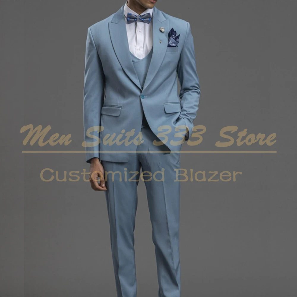 

Slim Fit Suits for Men Elegant One-Button Peak Lapel Male Clothing Wedding Customized 3 Piece Jacket Pants Vest Full Sets Terno
