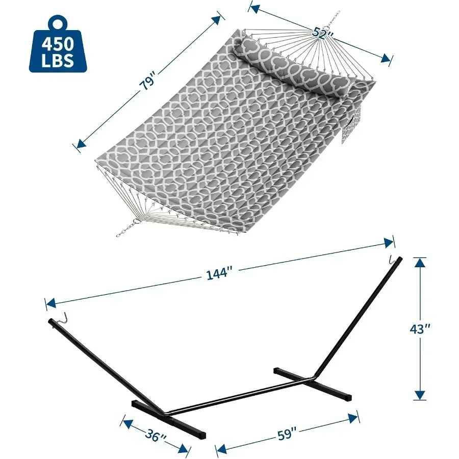 2-Person Hammock with Stand for Outside 450lbs, Balance Rope, Pillow