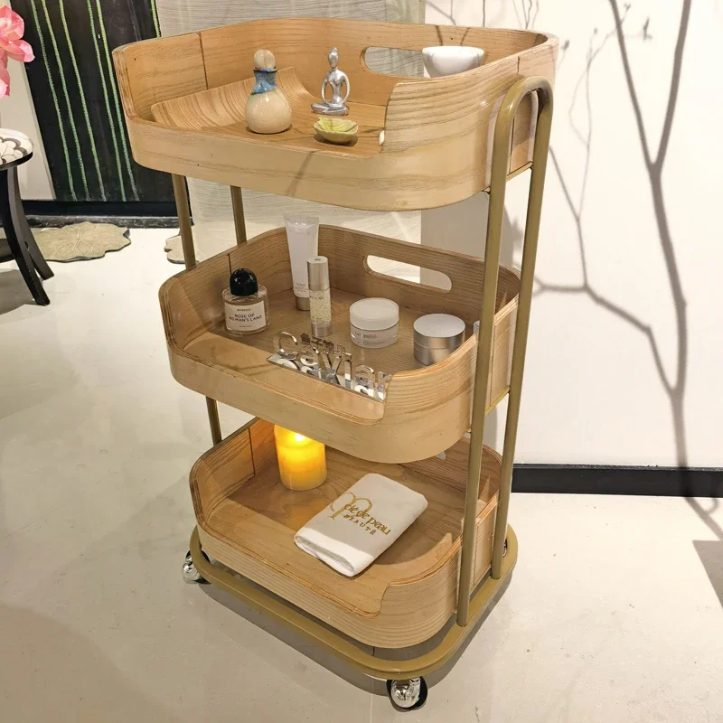 Japanese Beauty Cart High End Club Aesthetic Trolley Skin Management Special Tool Trolley Solid Wood Three Layers Barber Trolley