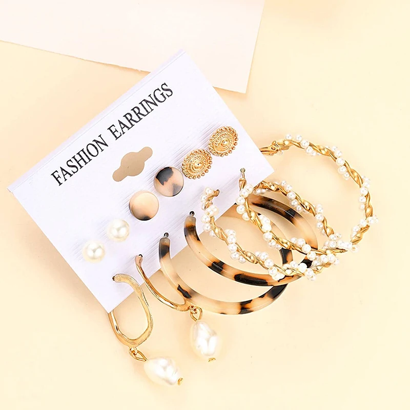 6 pasang anting-anting mutiara antik kreatif Set untuk wanita anak perempuan anting-anting gaya Bohemian elegan aksesoris perhiasan pesta pernikahan