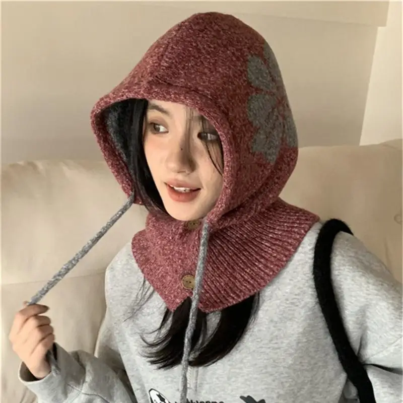 Y5jd Универсальная шляпа с капюшоном плюшевая шляпа балаклава вязание цветочное сохранение тепло