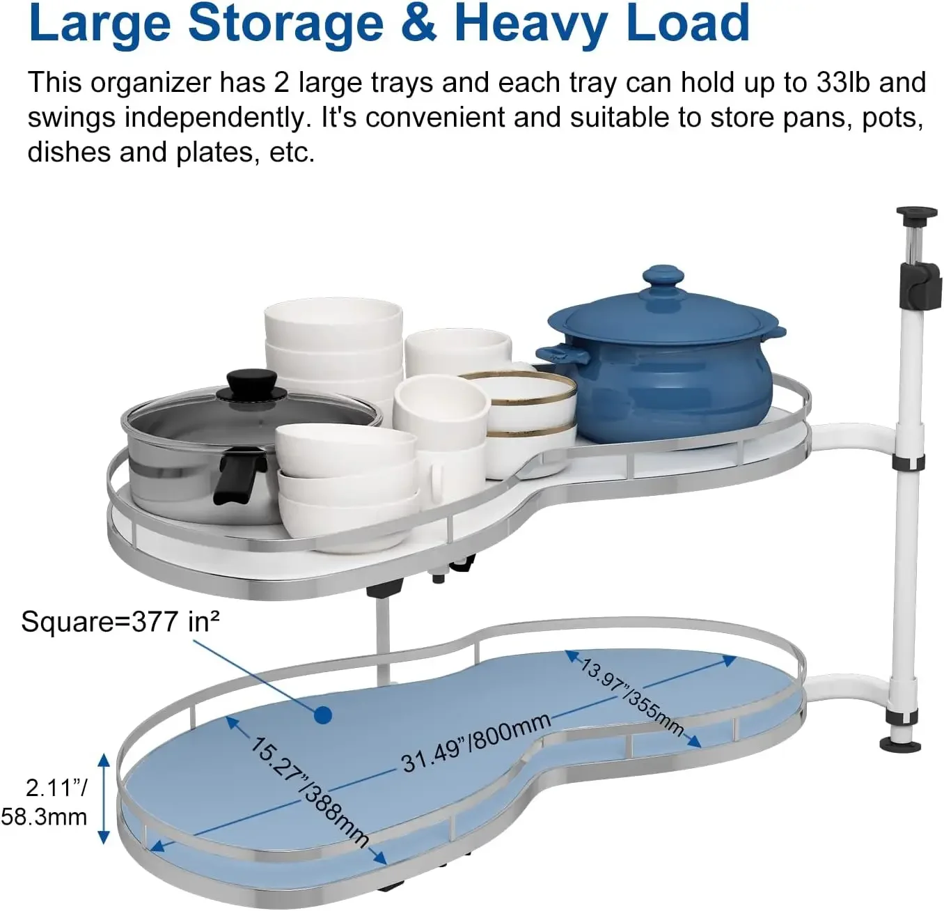 Linker Swing Pull Out Organizer voor 36" Blind Hoek Keukenkast, 2 Tiers Swing Tray, Soft Close, Linkshandig Open