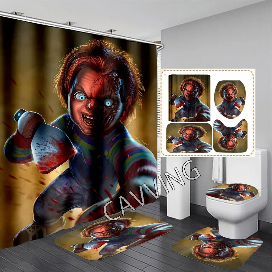 CAVVING 3D Print Funny CHUCKY Shower Curtain Waterproof Bathroom Curtain Anti-slip Bath Mat Set Toilet Rugs Carpet Home