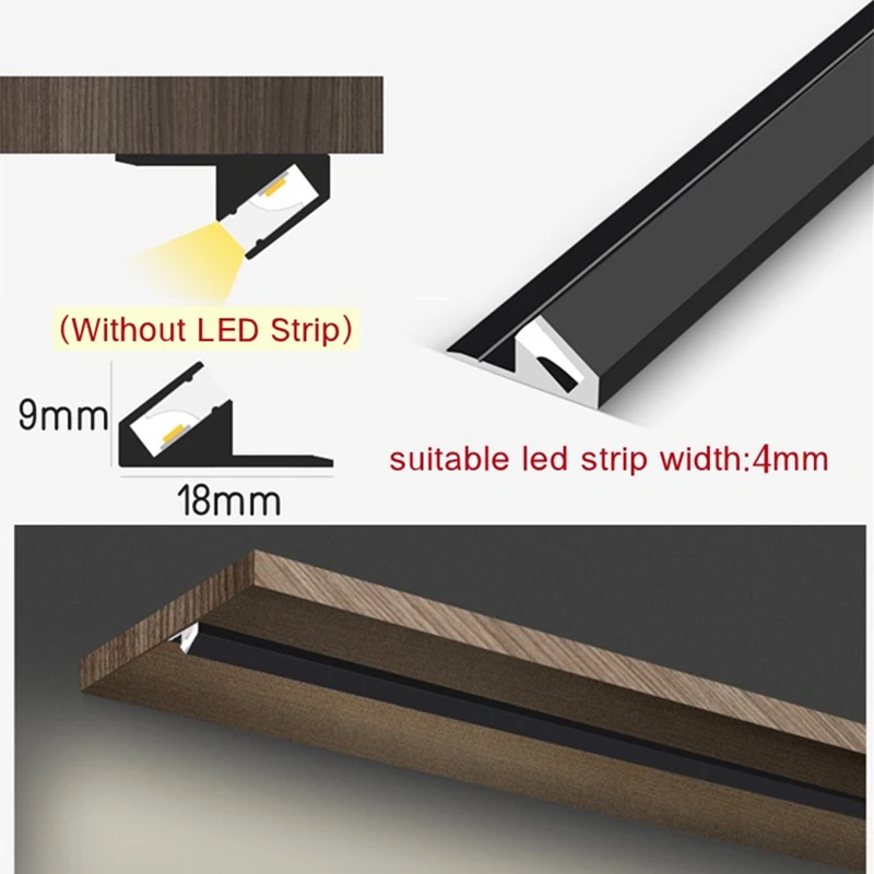 Haz oblicuo de perfil de aluminio lineal LED montado en superficie, canal difusor Invisible, capa de gabinete, barra de tubo de retroiluminación,