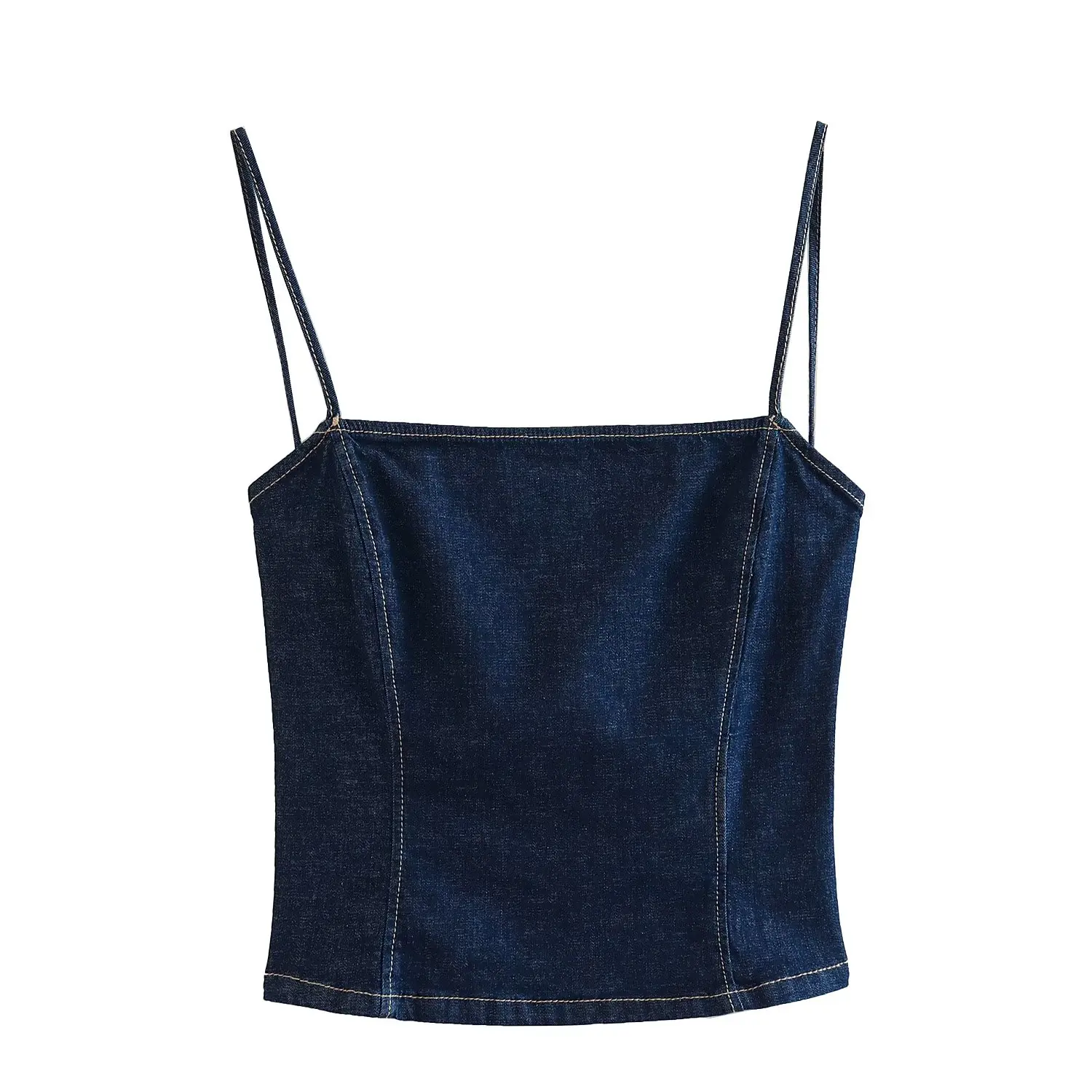 TRAF 2023 Summer Sexy Woman Denim Cami Tops Slim Short Backless Harness Blouse Sleeveless Sheath Tops Party Sexy Charming Vest