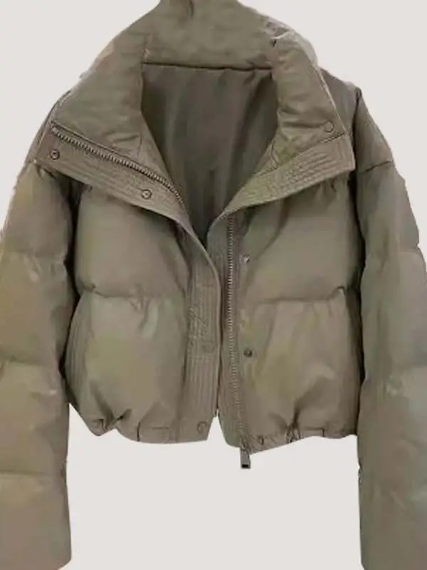 

Корейская зимняя новая модная утепленная короткая кожаная куртка-пуховик для женщин, универсальная, с воротником-стойкой, на хлопковом наполнителе