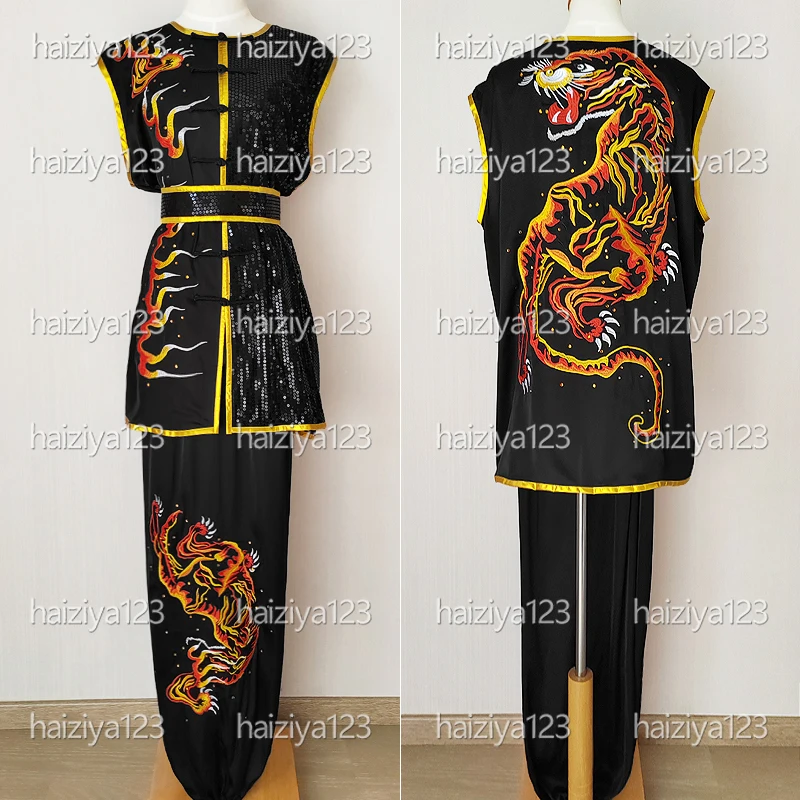 

Униформа ушу с вышивкой тигра, одежда для кунг-фу, костюм для боевых искусств, одежда Наньцюань, гоночная одежда для мужчин, мальчиков, детей, взрослых