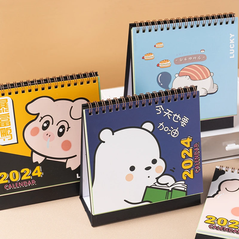 1PC 2024 Cute Cartoon Animal Standing Flip Desktop Calendar Mini Desk Calendar Daily Monthly Planning For Home Desk Decorations