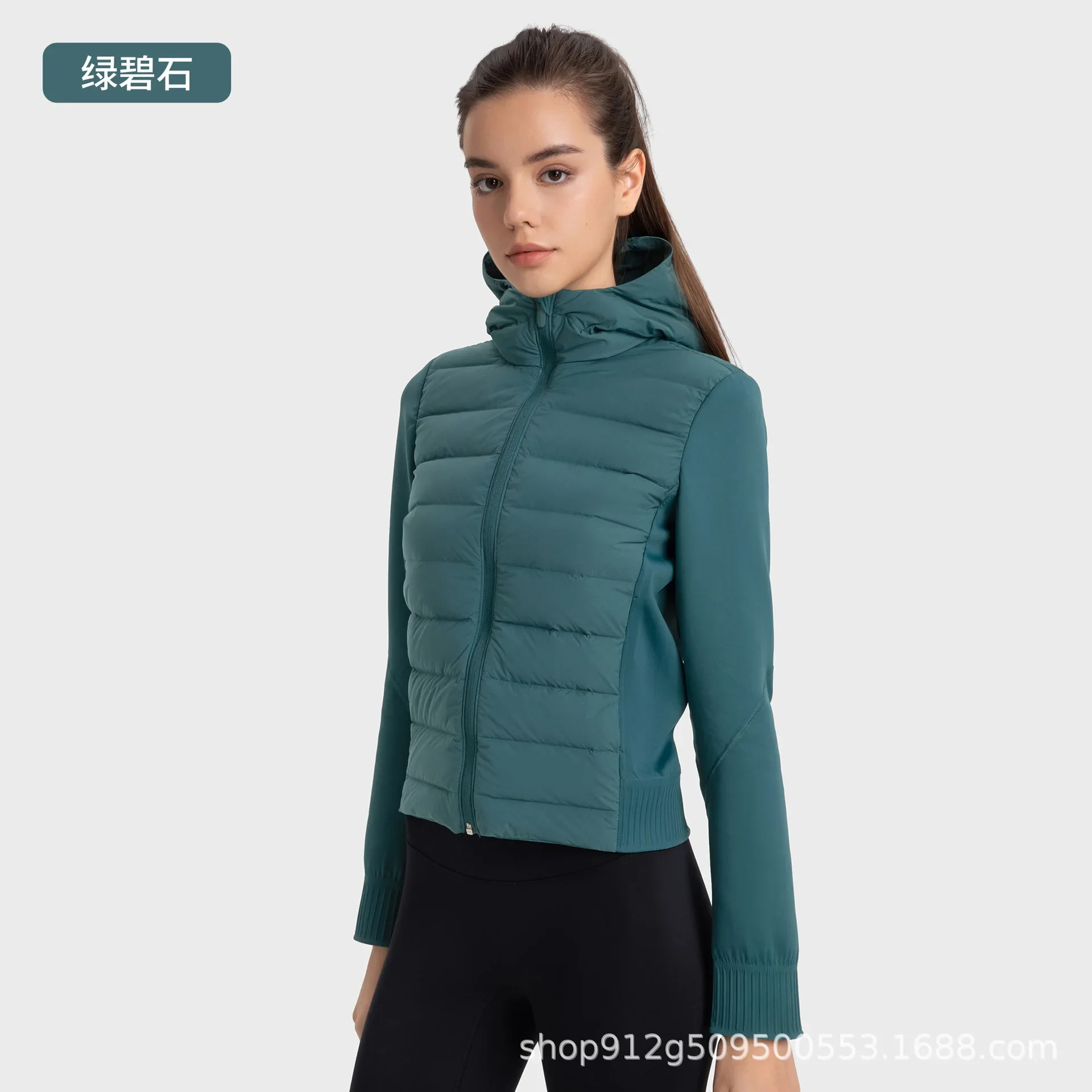 Autumn and Winter Short Waterproof and Light Down Jacket Women's Hooded Zipper Stand-up Collar Warm Fitness Sports Jacket