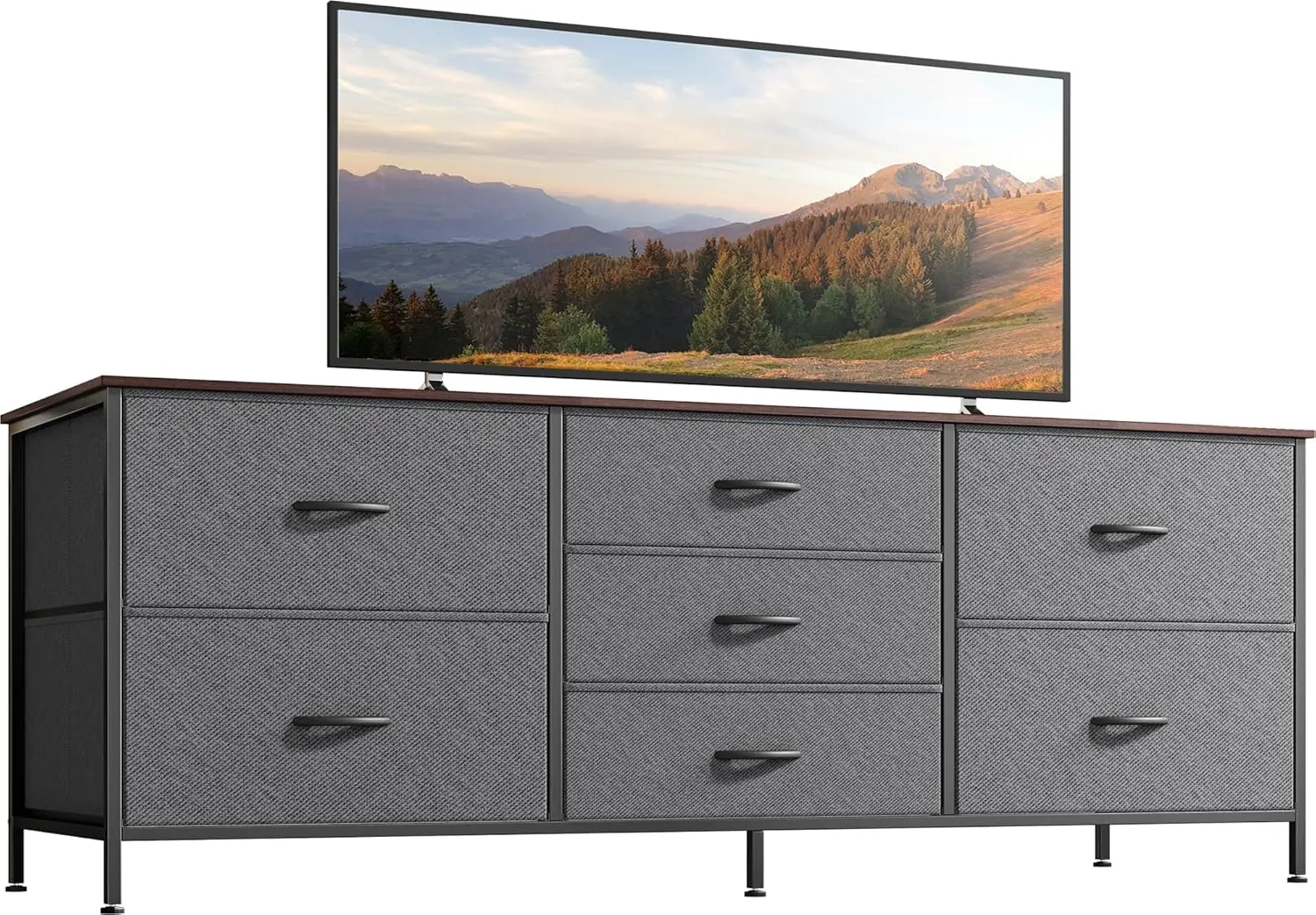 

Dresser for Bedroom, 55 Inch TV Stand for 43, 55, 60 Inch TV, Long Fabric Dresser for Closet, TV Stand with 7 Drawers,Dark Grey