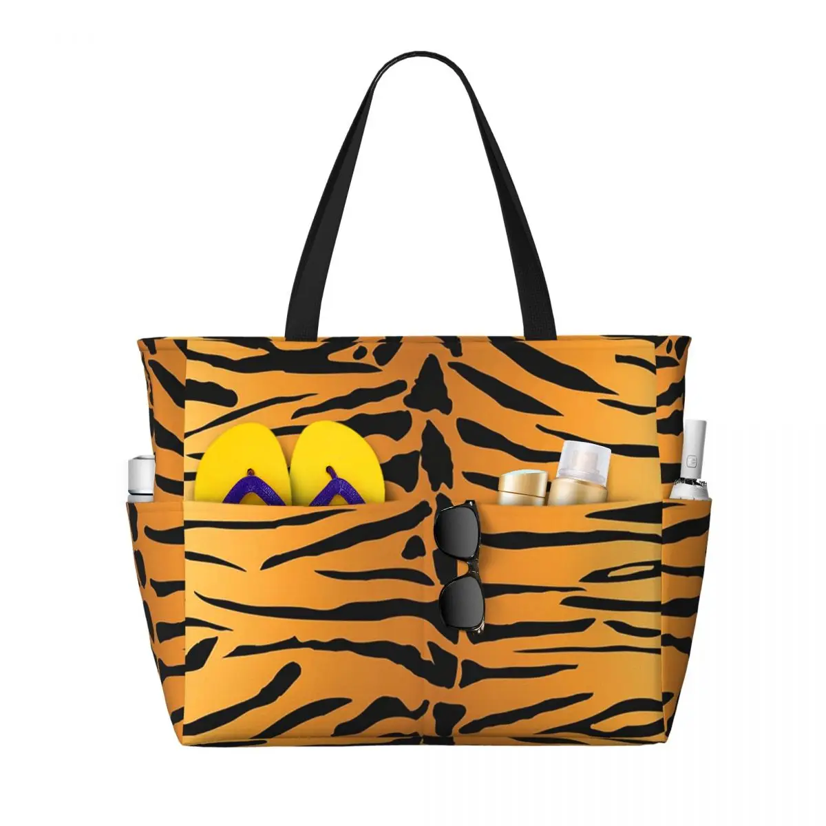 Tiger Fur Sketch Color Picture Beach Tote Bag Sport Gym Yoga Duffle Large Tote Bag Women Travel Bag Fitness bag