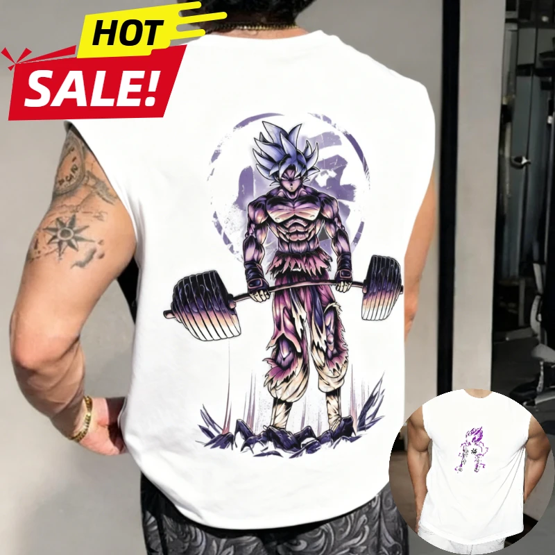 孫悟空超サイヤ人アニメドラゴンボールジム原宿春夏メンズタンクトップフィットネスオーバーサイズカジュアルスポーツノースリーブTシャツ