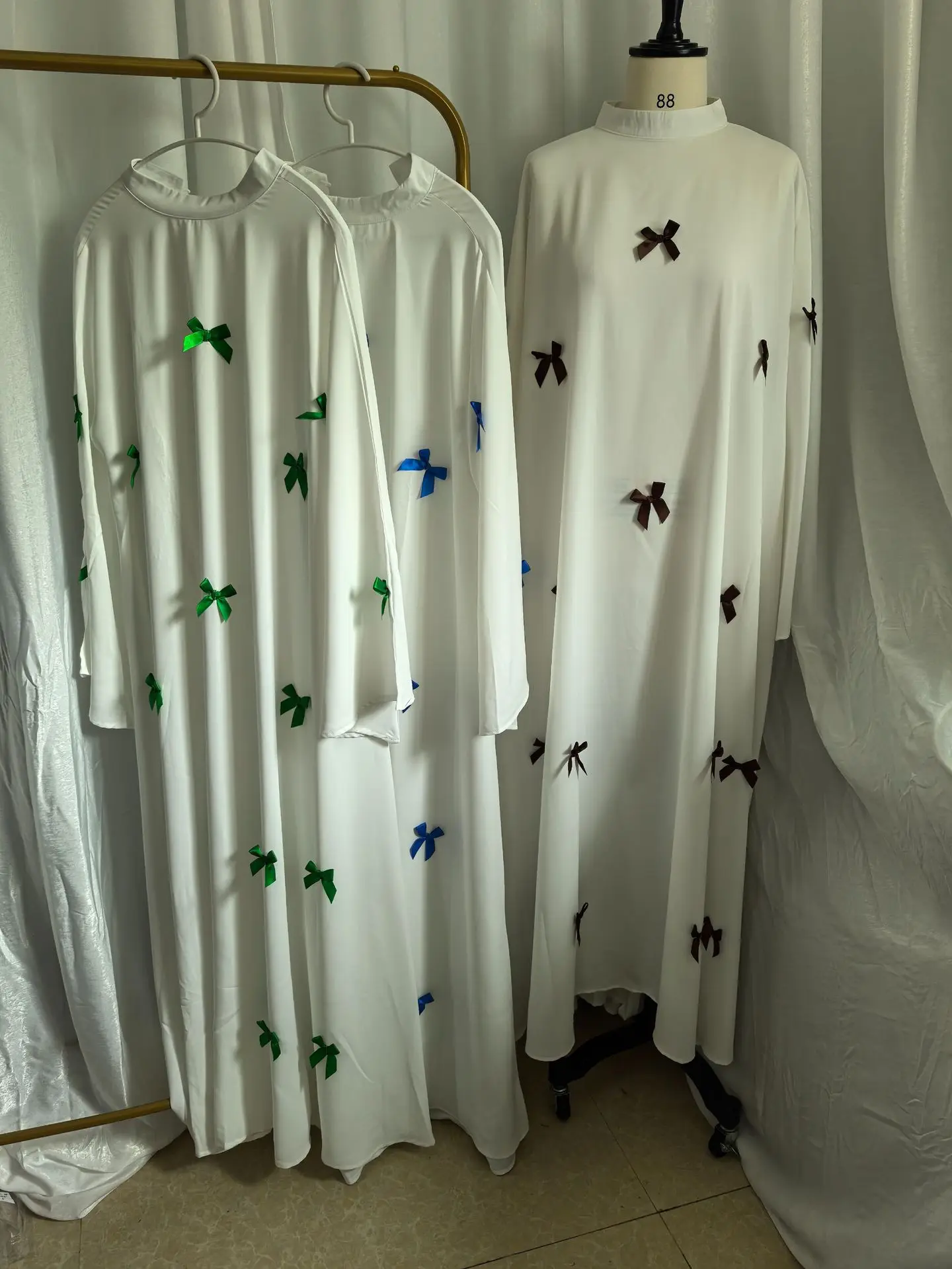 Eid Abaya musulmana Vestidos de fiesta para mujer, Vestidos islámicos de Ramadán con lazo y manga acampanada, vestido largo árabe Jalabiya Marruecos Dubai Abayas Kaftan