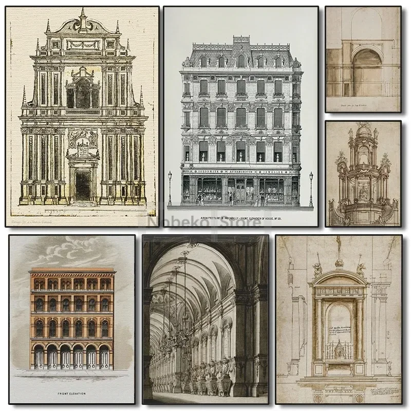 Canvas Painting Posters and Prints Wall Art Vintage Architecture Sketch Art Ancient Church Line Art Wall Posters Minimalism