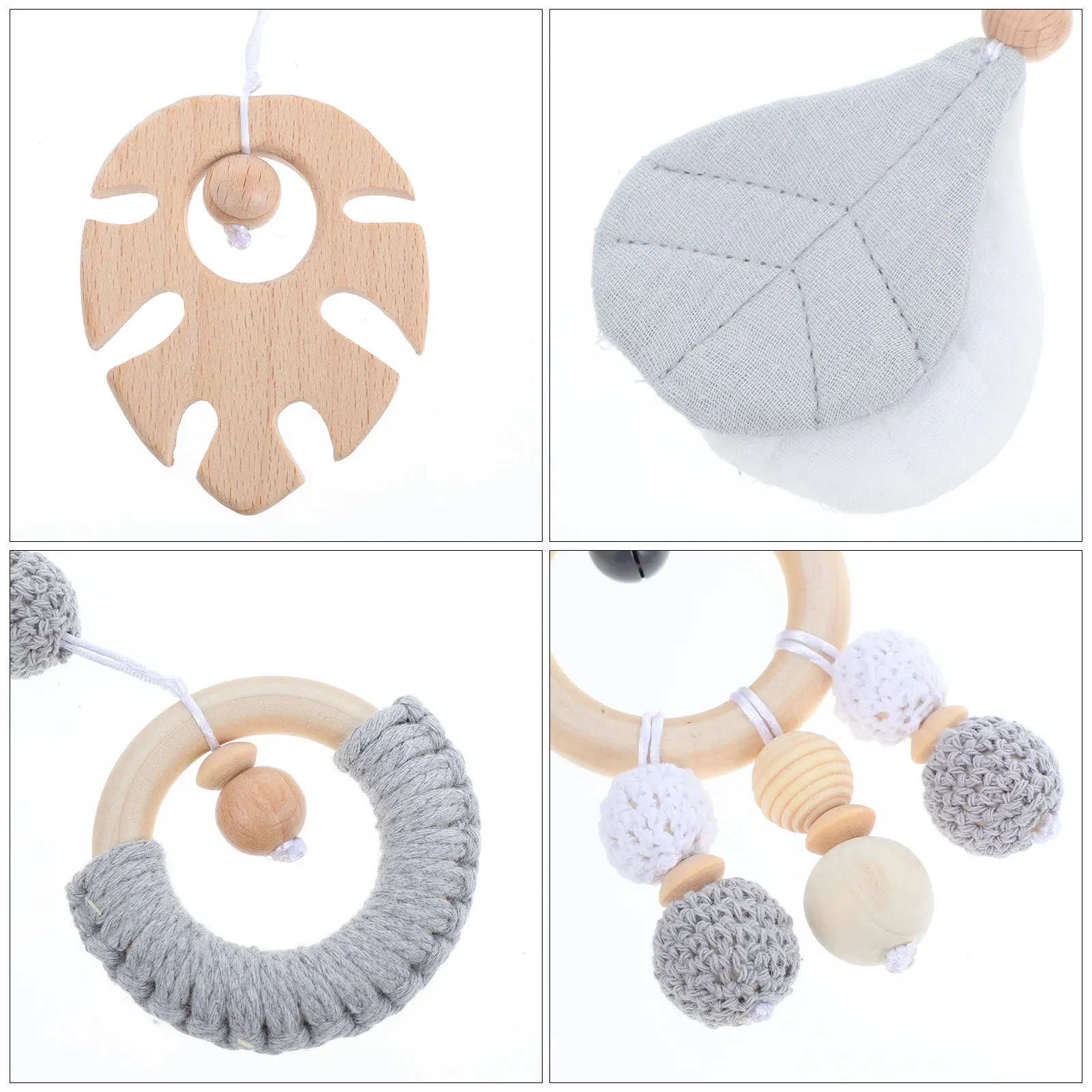 مجموعة معلقة لسرير الأطفال الخشبي لحديثي الولادة والأطفال الصغار وعربة الأطفال بمقعد السيارة وقلادة سرير خشبية حسية #3