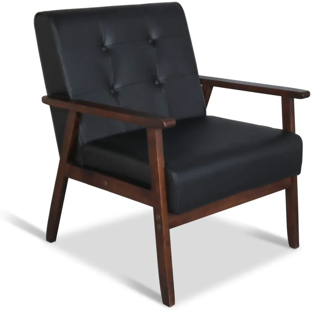 

Mid-Century Retro Modern Accent Chair Wooden Arm Upholstered Tufted Back Lounge Chairs Seat Size 24.4" 18.3" (Deep) (Square Leg