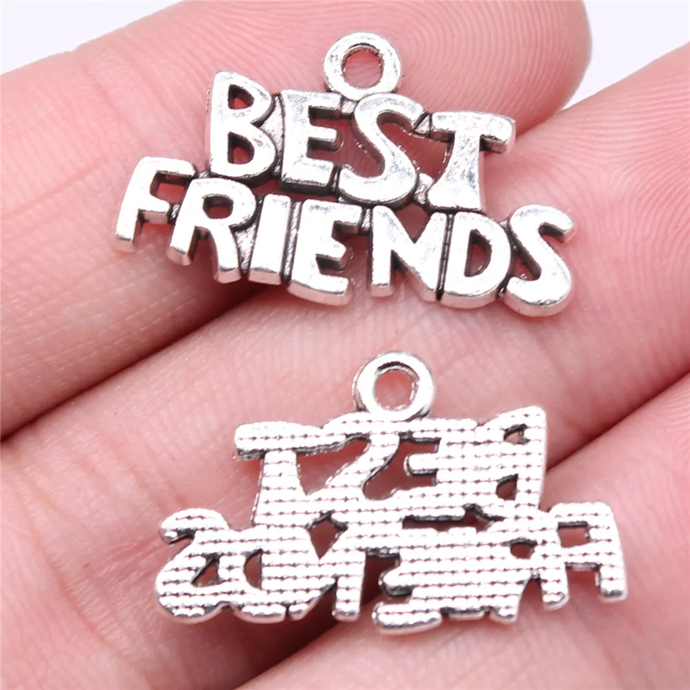 10 sztuk Charms najlepszego przyjaciela do tworzenia biżuterii Antyczne srebro platerowane kolorami BFF Charms Najlepsi przyjaciele na zawsze złącze — zdjęcie 5