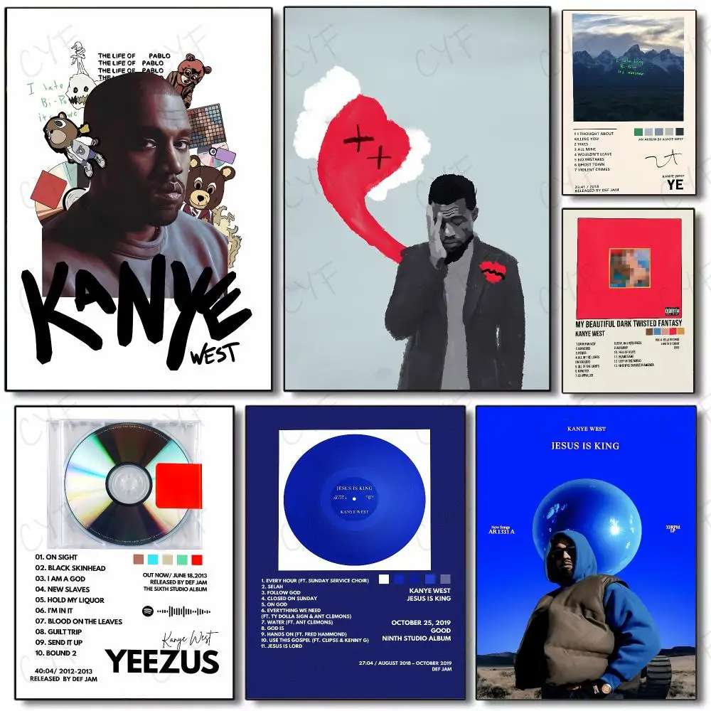 Influential Hip-Hop Artist K-Kanye West Poster Painting Wall Art Mural for Living Room Home Decor and Gifts