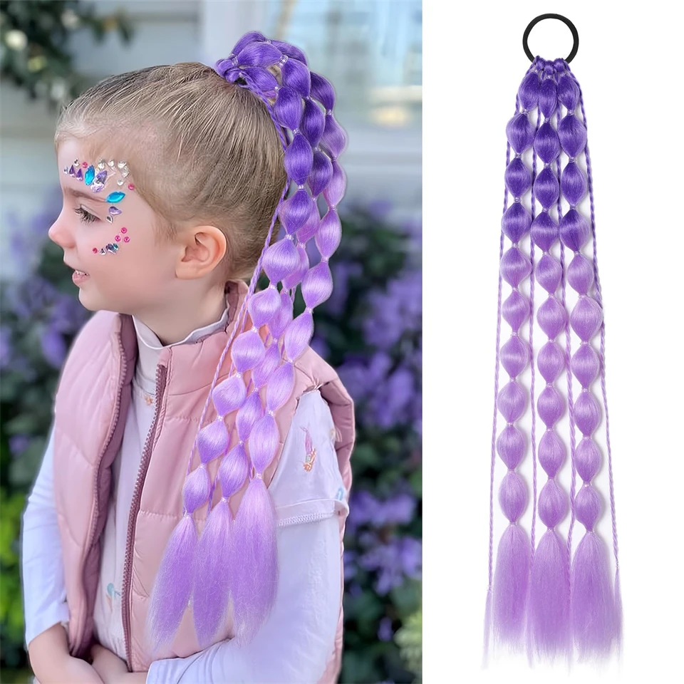 23-inch Colorful Lantern Bubble Braid Ponytail Extension Synthetic Suitable For Children\'s Holiday Party Gradient Twist Braid