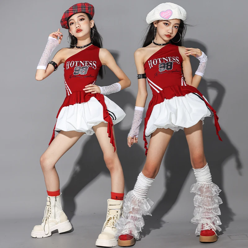 Hip Hop Kids Crop Top Street Dance Pantaloni bianchi larghi Ragazze Stage Streetwear Bambini Costume jazz Ragazza Gruppo Adolescenti Set di vestiti