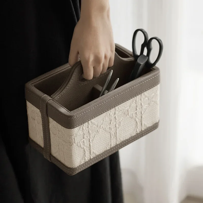 AhunderJiaz Light Luxury Multifunctional Leather Storage Box Remote Control Box Handle for Living Room Home Storage Ornaments