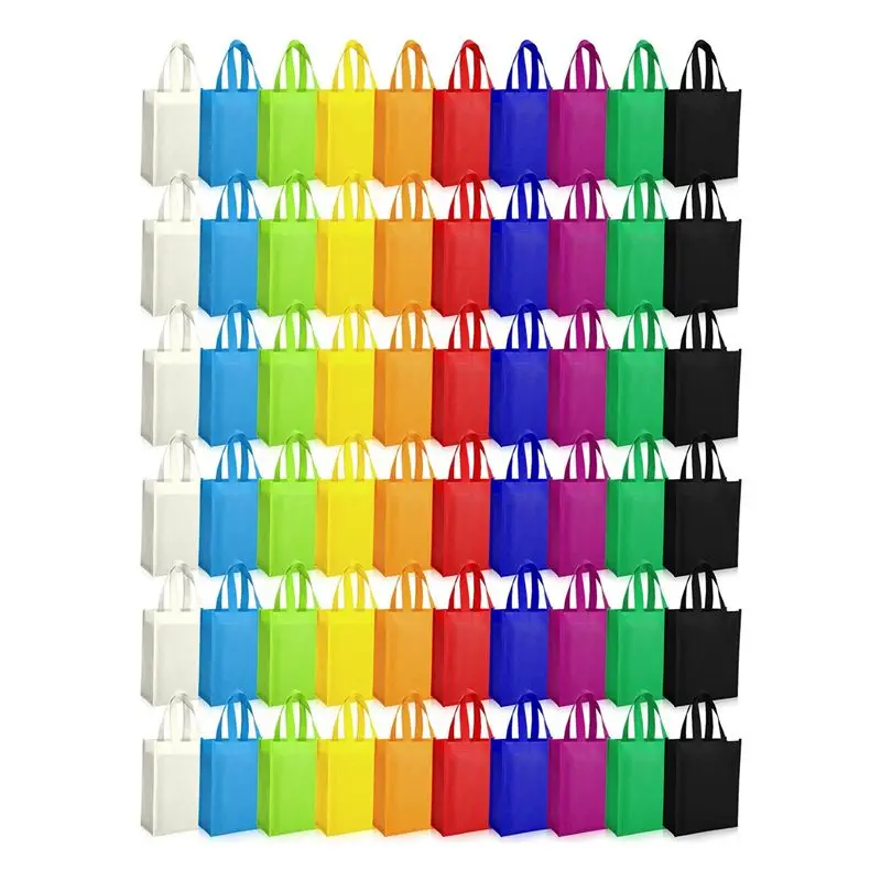 TEXU 50 Pack Non Woven Tote Bags With Handles Foldable Grocery Tote Adults Kids Goodie Bags