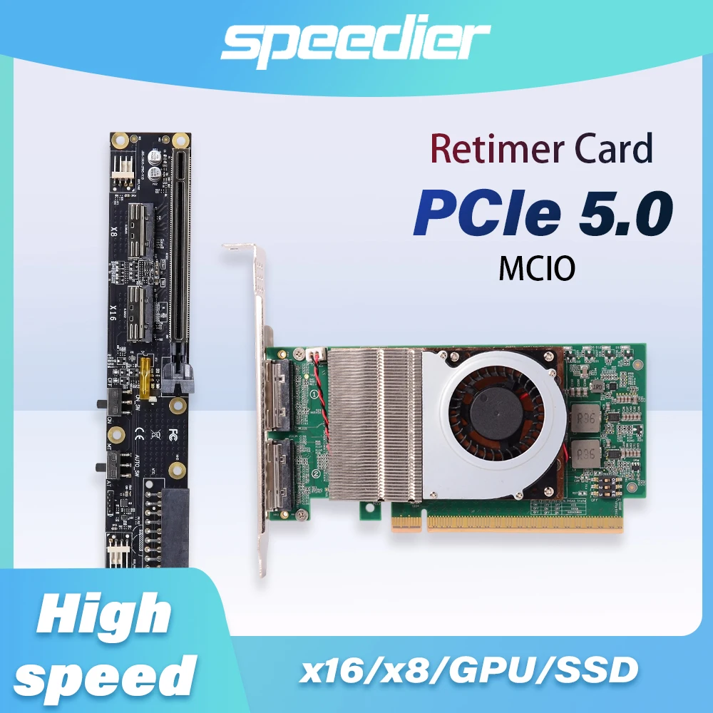 

PCIe 5.0 4.0 Upgrade Retimer Riser Card MCIO X16 X8 for GPU Graphics Card Network SSD U.2 Hard Disk with Adapter Backplane Cable