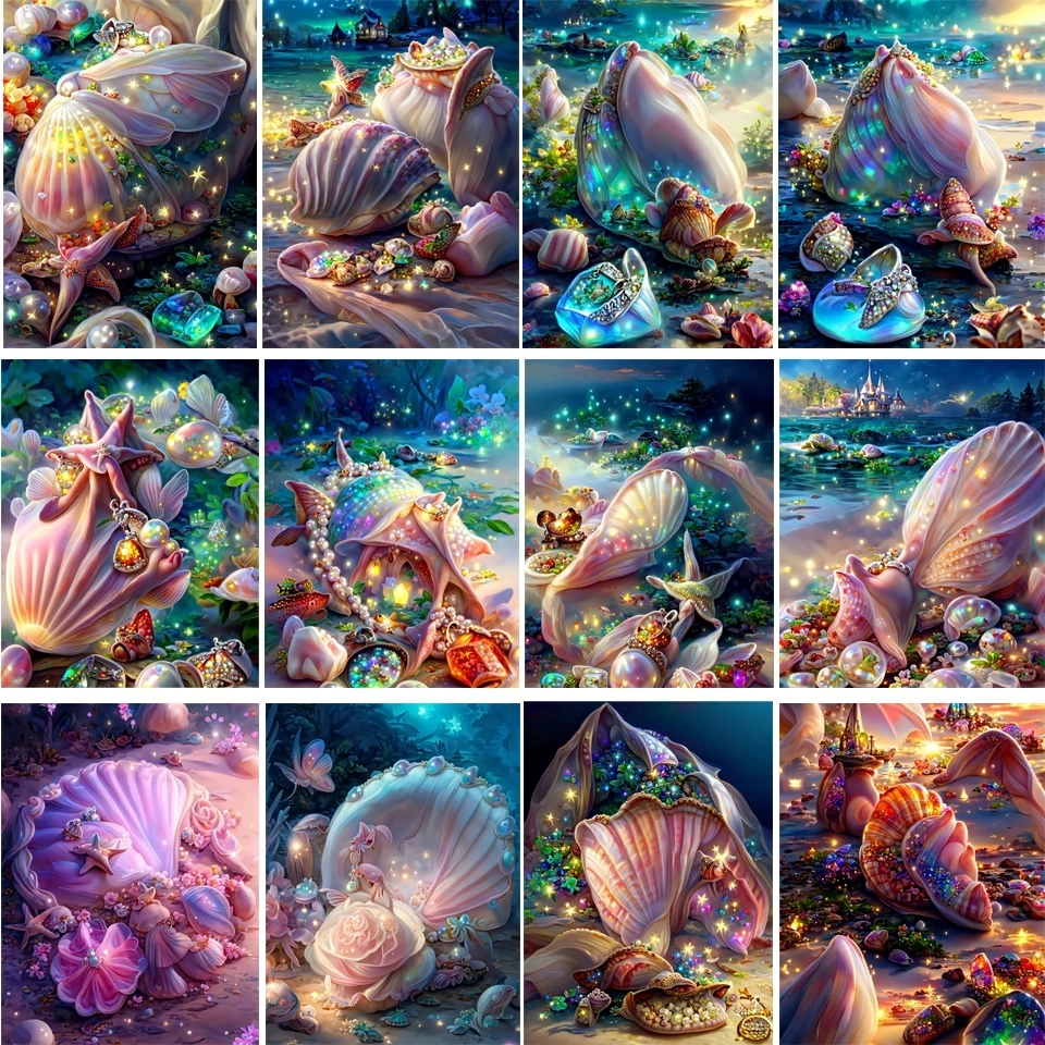 Full Diamond Painting Fantasy Shell Romantic Beach 5D Diy Embroidery New Collection Rhinestone Crafts Cross Stitch Kit Art X991