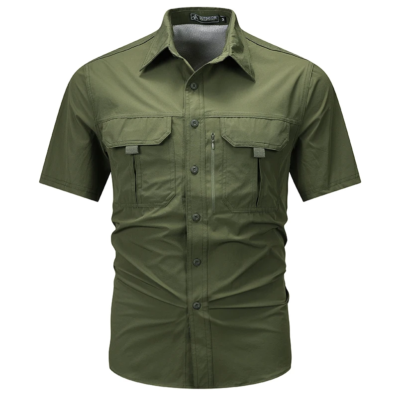 Summer Tactical Shirts Men\'s Mesh Breathable Short Sleeve Multi-Pockets Work Cargo Shirts Quick Dry Hiking Fishing Shirt