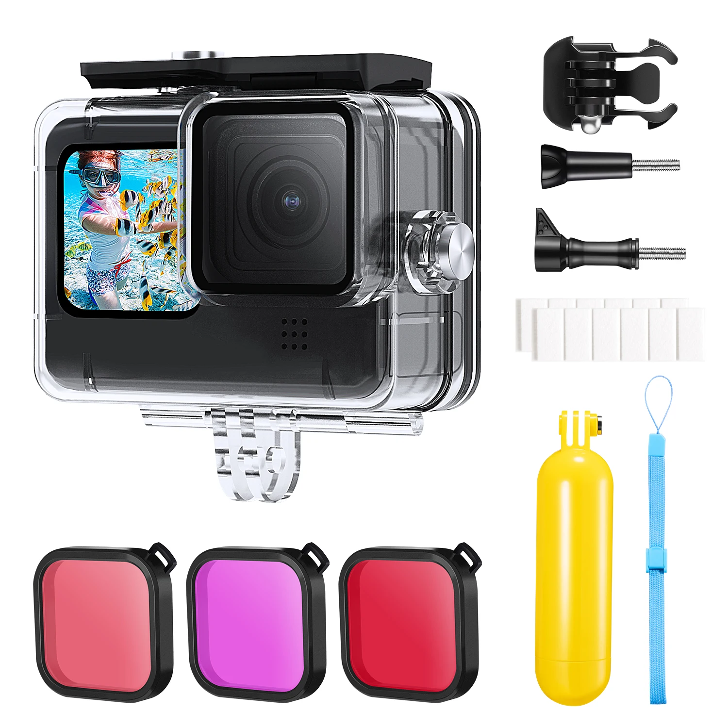 

K&F Concept Waterproof Accessories Housing Case Box Filter Float Handle For GoPro Hero 12 11 10 9 Camera Water proof Accessory