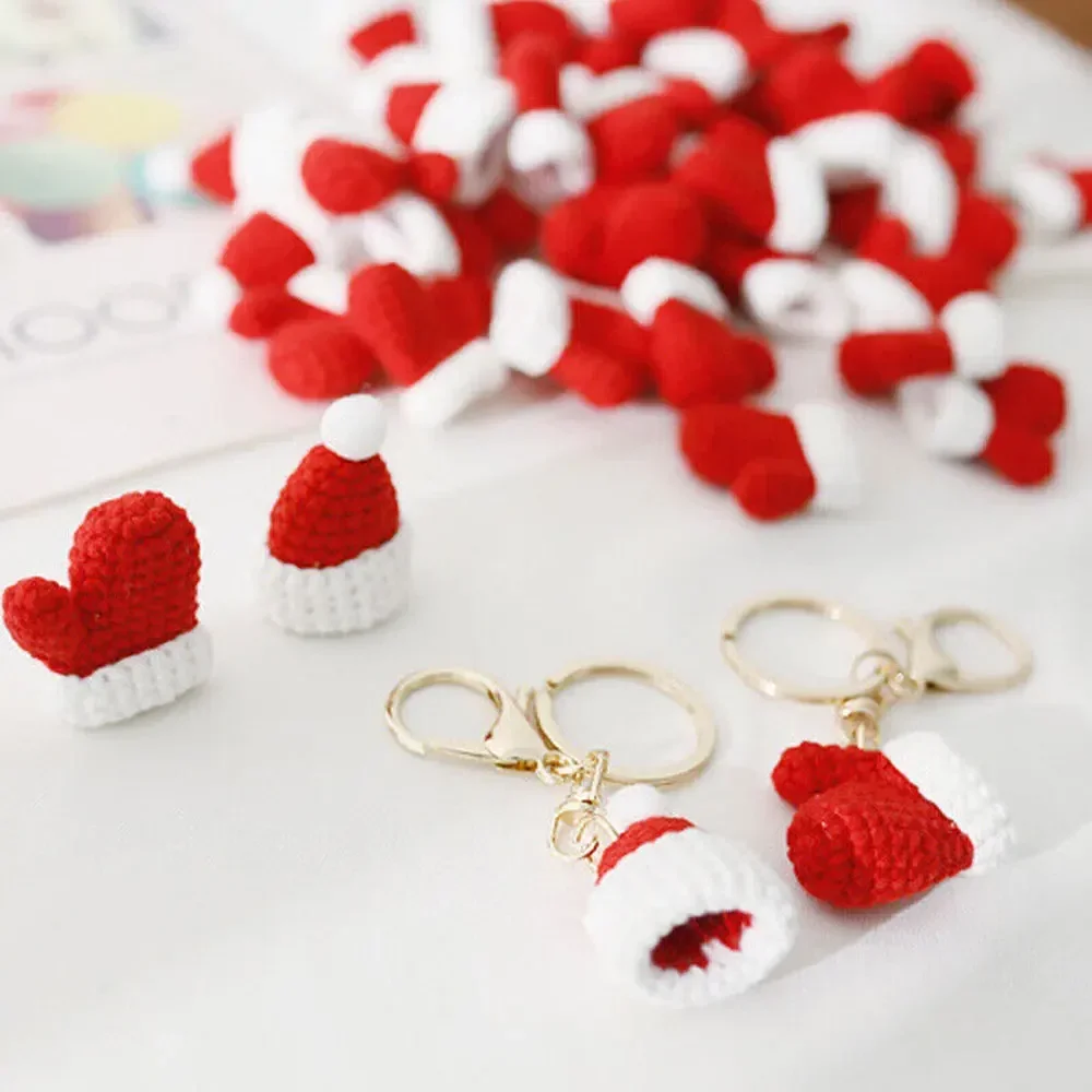 Cute Knitting Christmas Collection Keychain Knitted Glove Car Keys Keychain Weaved Hat Keyrings for Bag Christmas Decorations