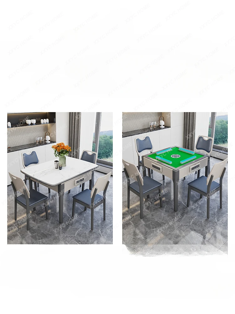 Solid Wood Stone Plate Built-in Induction Cooker Dining Table Mahjong Table Integrated Household Automatic Mahjong Machine New