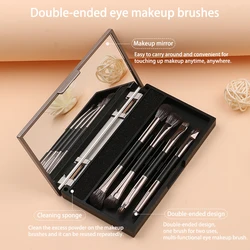 Portable double-ended eyeshadow brushes set with storage box and makeup mirror travel makeup brushes set beauty tools