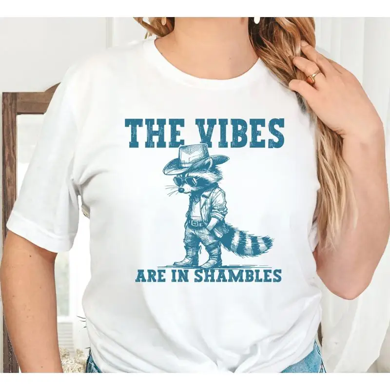 The Vibes Are In Shambles Shirt Funny Raccoon T Mental Health Vintage Drawing Sarcastic Quotes Y2K Weirdcore