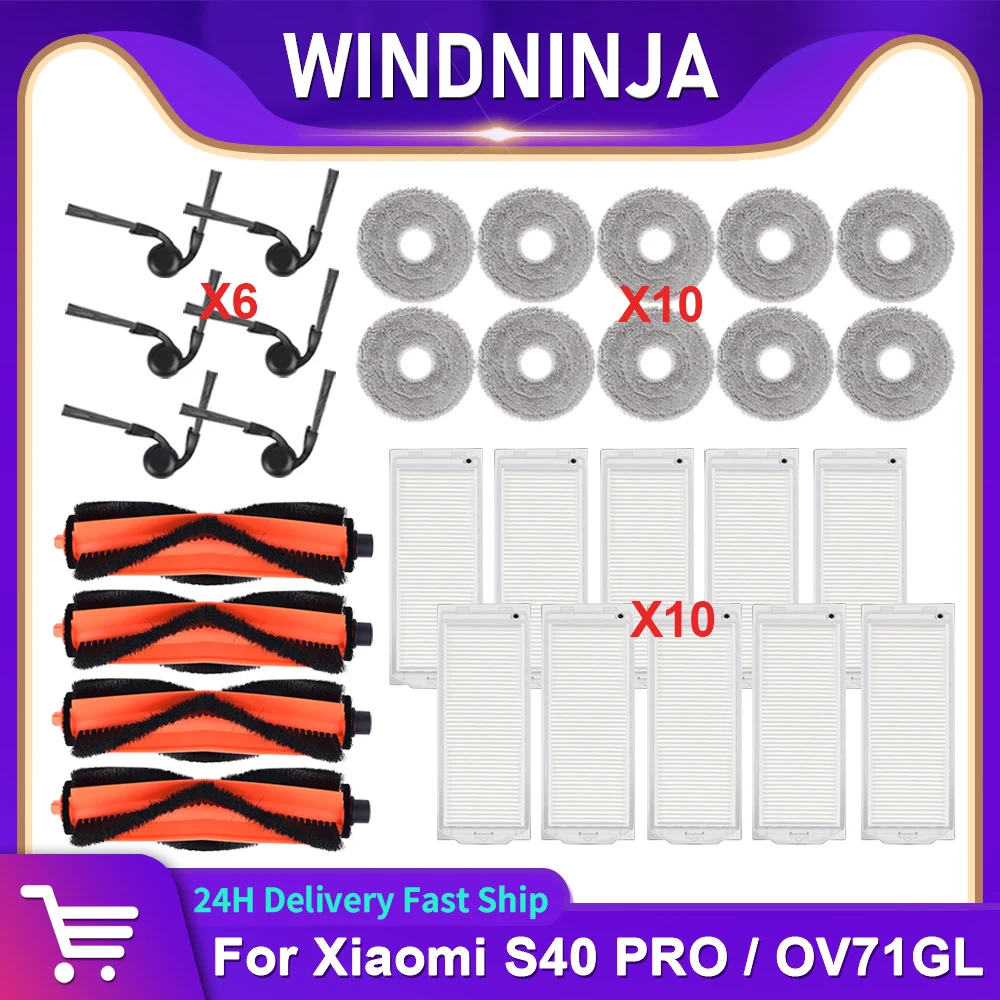 

For Xiaomi S40 PRO / OV71GL Robot Vacuum Cleaner Replacement Mop Cloth Main Side Brush HPEA Filter Dust Bag Accessories Parts