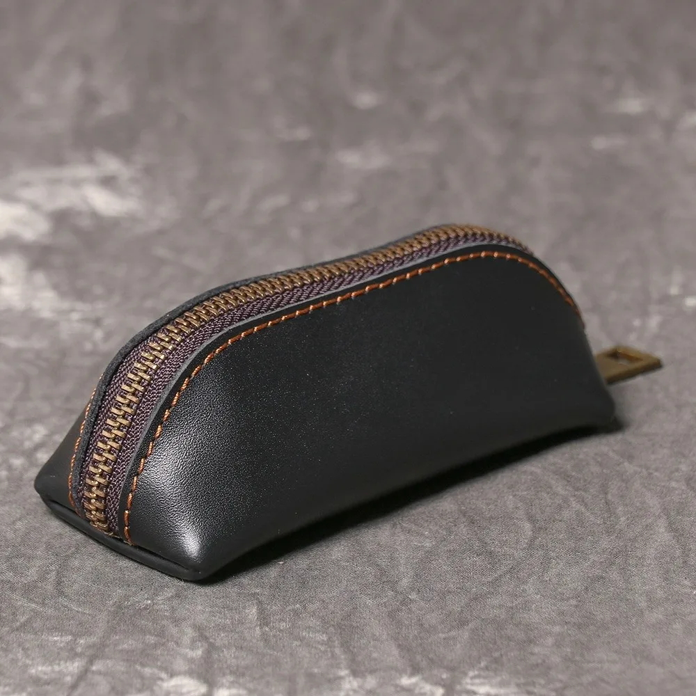 Large Capacity Mini Leather Coin Purse Anti-lost Thin Men Key Ring Pouch Classic Solid Color Car Key Retro Money Bag for Gift